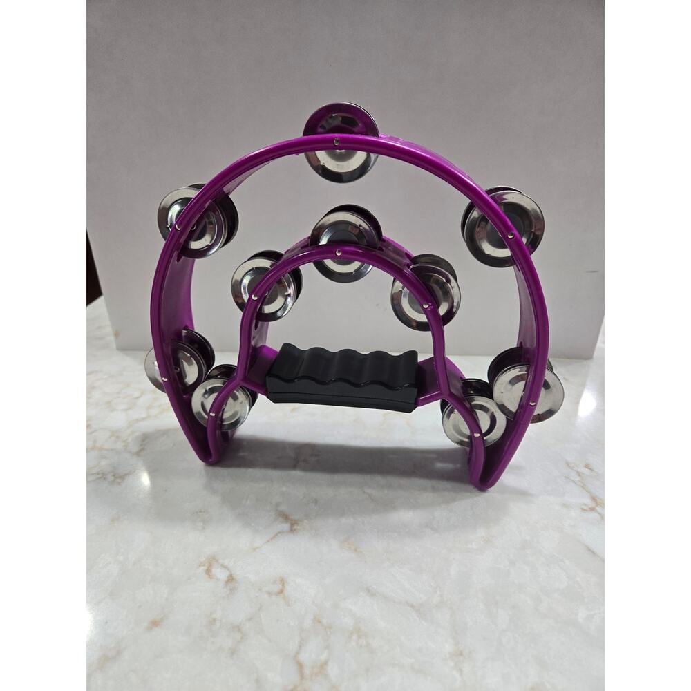 Purple Double Row Half Moon Tambourine Purcussion Musical Instrument Zills